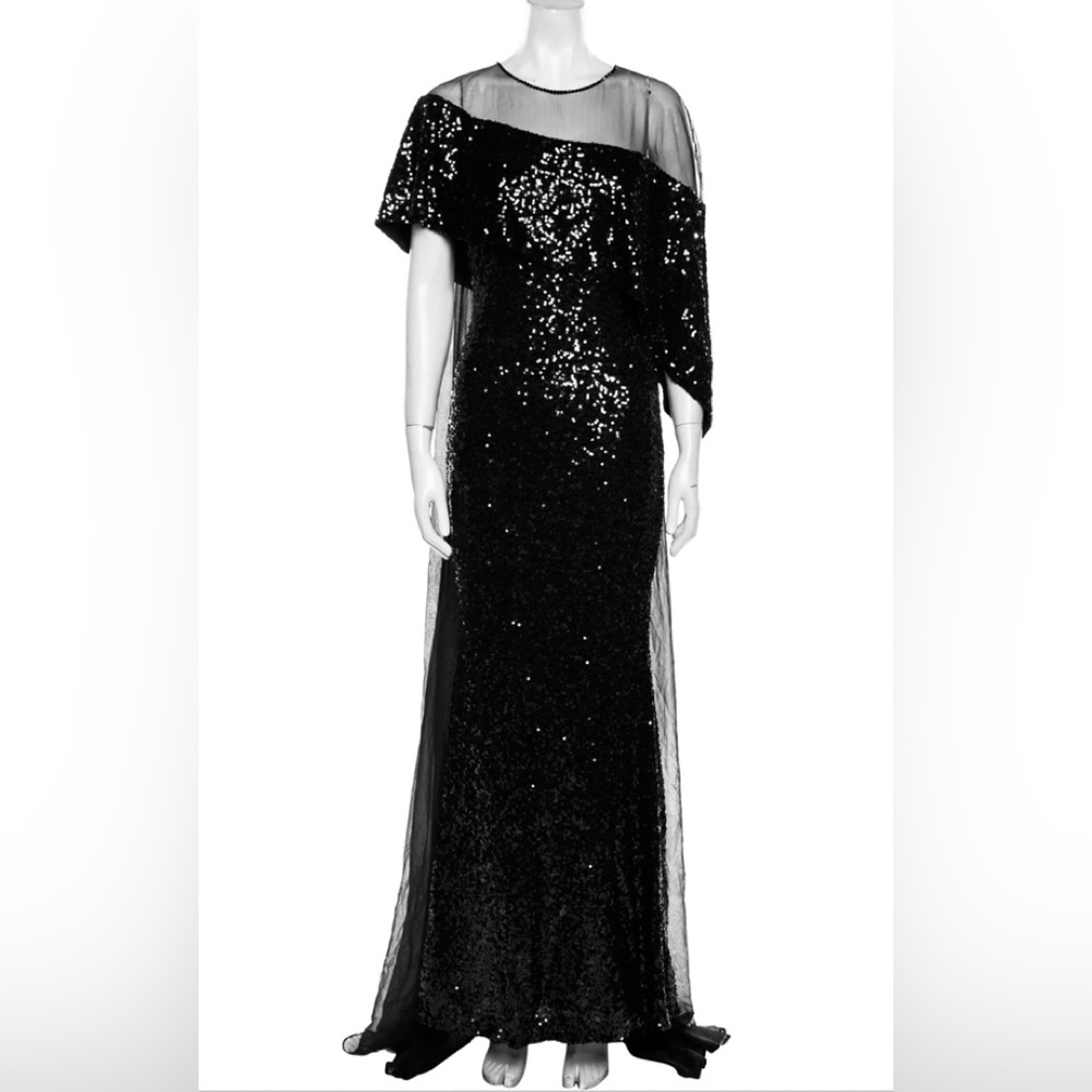Badgley Mischka Black Sequin One Shoulder Gown